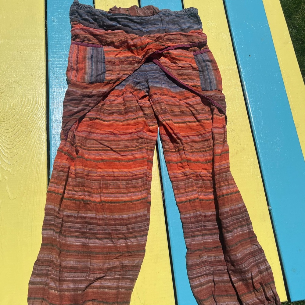 Women’s Casual Striped Ankle Pants — Rust Multicolor
